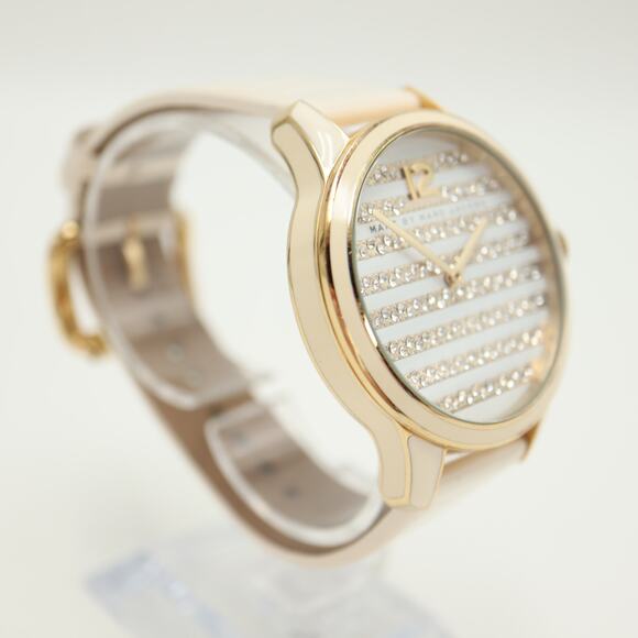 Marc Jacobs Lidia Stripe Gold Tone White 40mm Glitz Womens Watch w New Battery main image 8